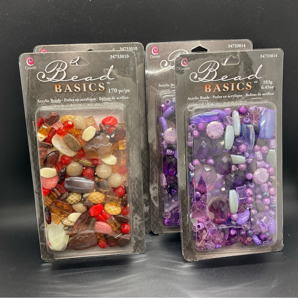 Bead Basics Lot 4 new packs 170 acrylic beads/pack purple brown rust white